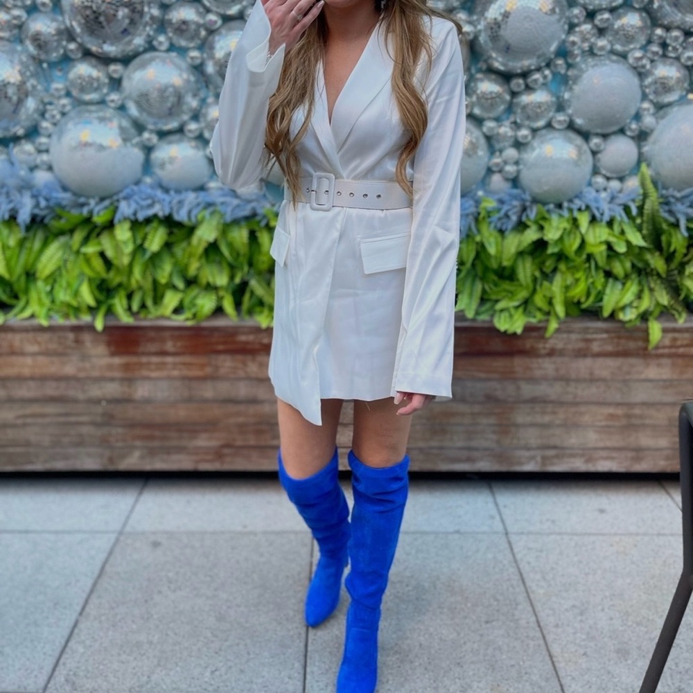 White Blazer Dress with Belt
